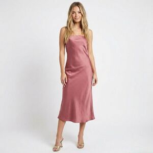 Sage the Label Jess Tube Midi Dress S NWT Rust Satin Bodycon Minimalist Chic